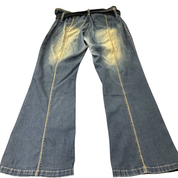 Vintage JouJou Wide-Leg Jeans – Y2K Flared Denim with Riveted Buckle Belt - Picture 6 of 6